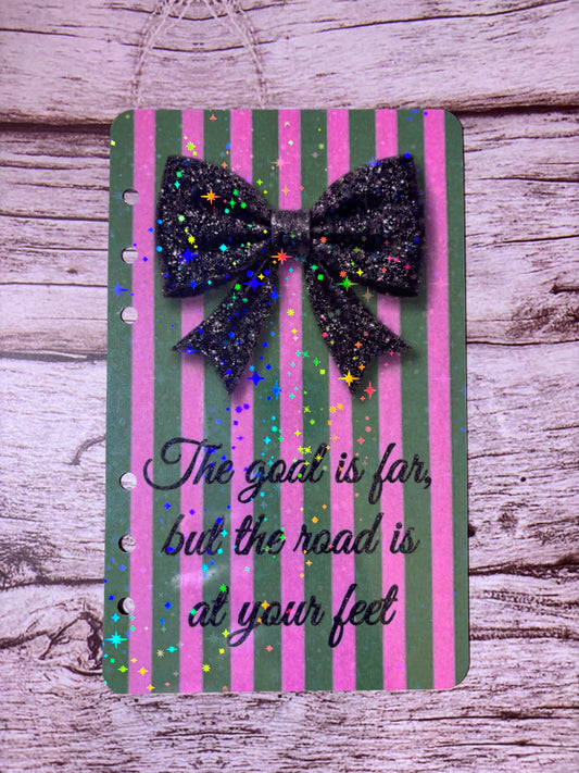 Black bow, pink & green striped dashboard